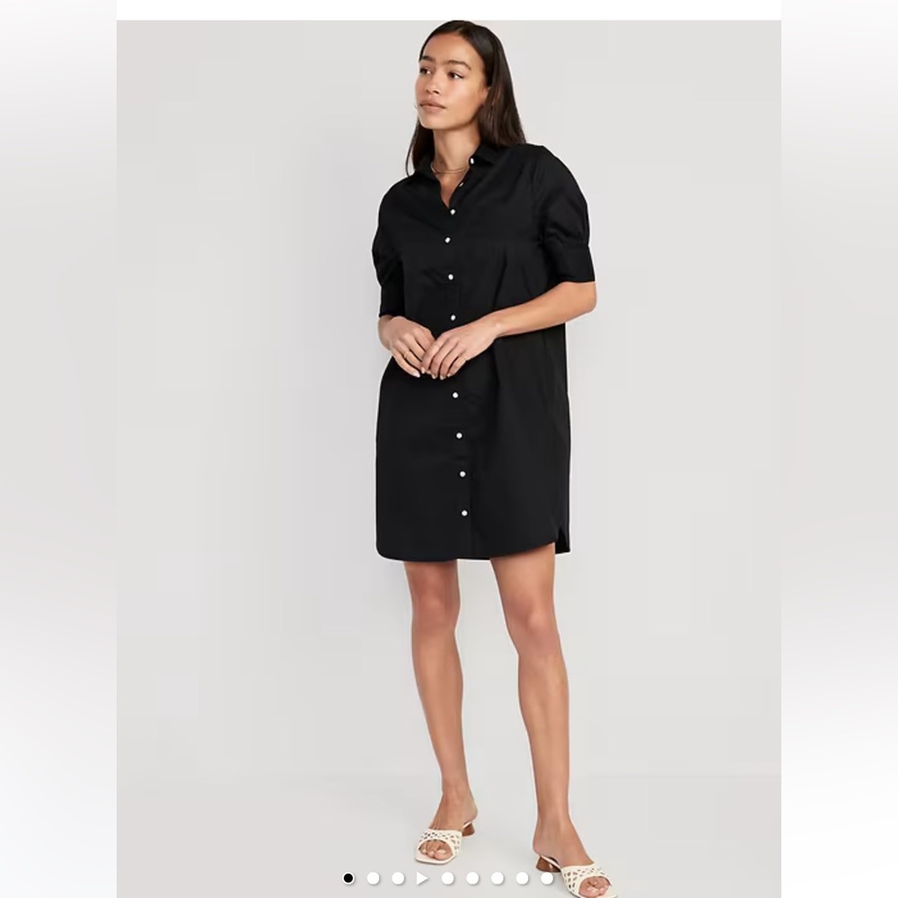 Old Navy Black Button-Up Short-Sleeve Shirt Dress